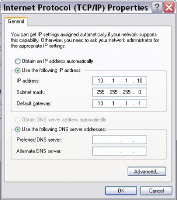 Ethernet settings PC